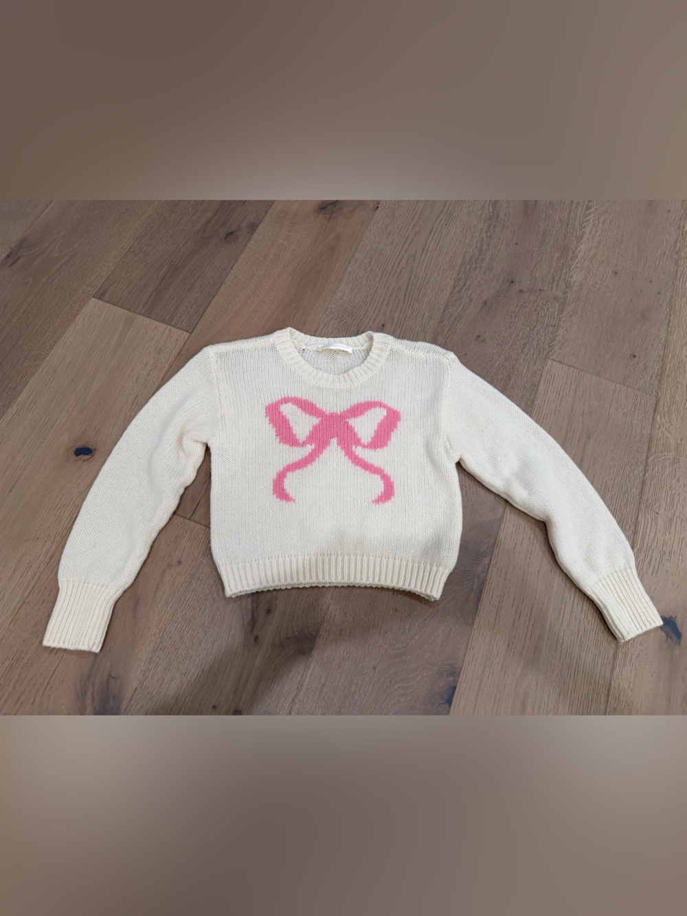 LoveShackFancy Cream Knit Sweater with Pink Bow